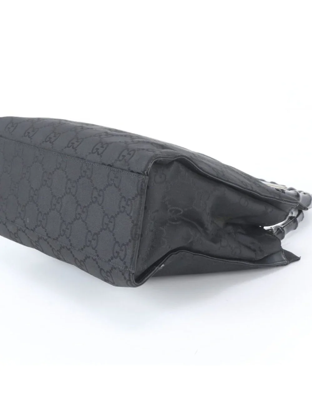 Gucci Bamboo GG Nylon Leather Tote Shoulder Hand Black